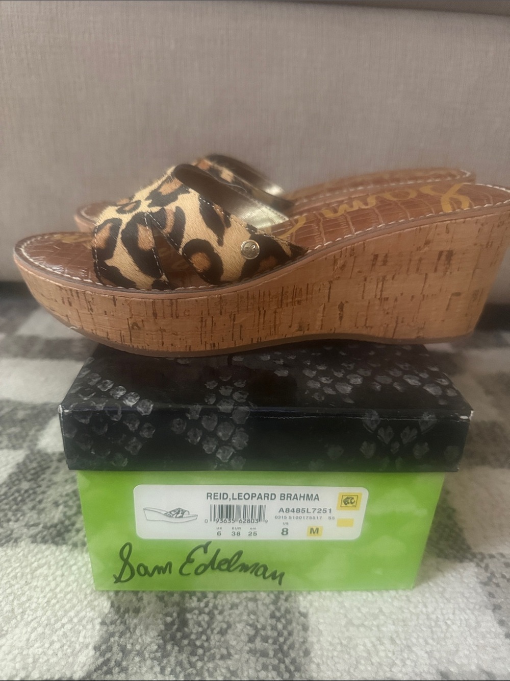 Sam Edelman Leopard Print Cork Wedge Sandal - Tan & Black
